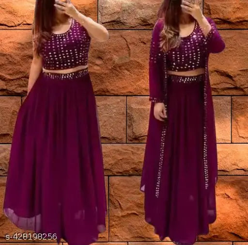 purple wine color Georgette gown with long sleeves, embroidery work, festival wear, women's wedding dress, Bollywood style