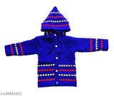 Woolen knitted front open sweater & hood pyjama with booties for 0-6 months, self-design stripe pattern in winter wear set