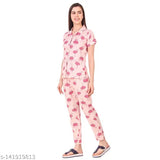 Mysaa women's rayon nightsuit for women, printed net short-sleeved shirt and pyjama set (S: 32-24-30-37; L: 36-24-34-38), Indian-made