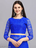Embellished net ensemble saree with running blouse, Indian bridal wear accessory