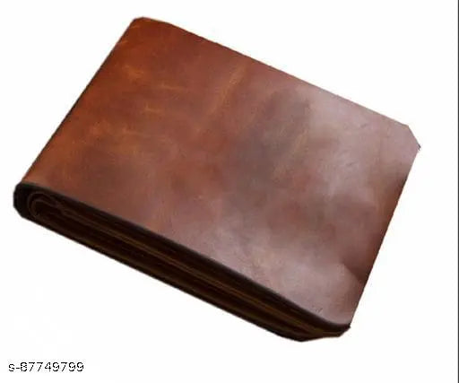 Stylish brown leather faux wallet, 2 compartments, printed pattern, free size (8cm x 10cm), India origin