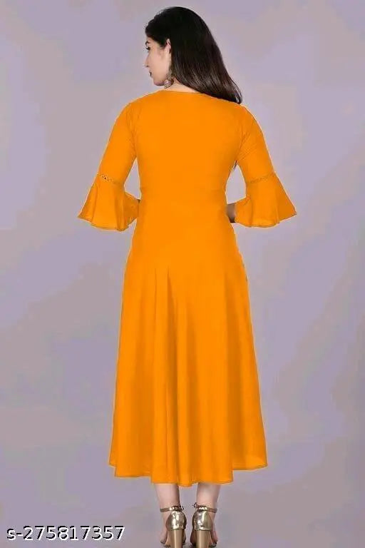 Yellow rayon three-quarter sleeve shirt, solid design by Mike hand, available in sizes S, M, L, XL, XXL - Indian fashion apparel