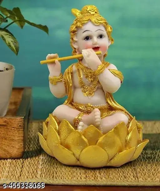 Resin Krishna idol, 'Laddu Gopal Kanha ji Murti Bal Gopal Makhan Chor' statue, 13cm x 13cm x 10cm for home decor and gift