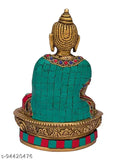 Multicolor stone design brass Lord Buddha statue, ornate figurine from India