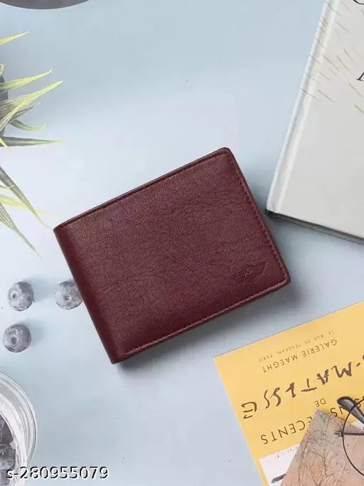Brown faux leather men's casual travel wallet with 9 card slots & 2 compartments for cash. Soft to touch, slim design, and functional layout for evenings or parties