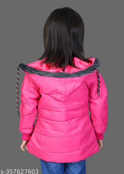 Pink puffy girls coat with hood