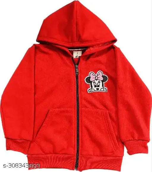 Cotton girls hoodie with printed design, long sleeves and front pockets. Zip closure and ribbing at cuffs and hem for warmth. Size: 2-3 Years (L:15in, W:13in)