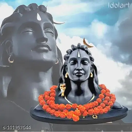 Solid Adiyogi statue for car dashboard, home or office decor, 112-feet replica made in India, clean with white cotton cloth