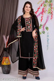 Black and gold georgette kurta with palazzo pants set, floor length