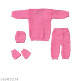 Wocrevar pink wool unisex sweater set, self-design net pattern, 0-3M to 3-6M size range