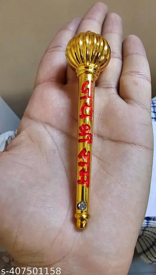 Heavy gold-plated Hanuman Ji Gada, premium quality protective amulet against evil eyes, handcrafted metal accessory, ornate Indian charm