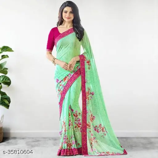 Georgette fancy saree in pastel pink with dupion silk separate blouse, daily wear fashion accessory