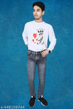 Men's grey denim jeans, casual style, slim fit