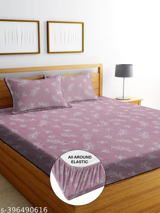Glace Cotton floral double bed fitted sheets with pillow covers, all new designs - 72x78 inches, 180 thread count, ideal for adult sleep comfort