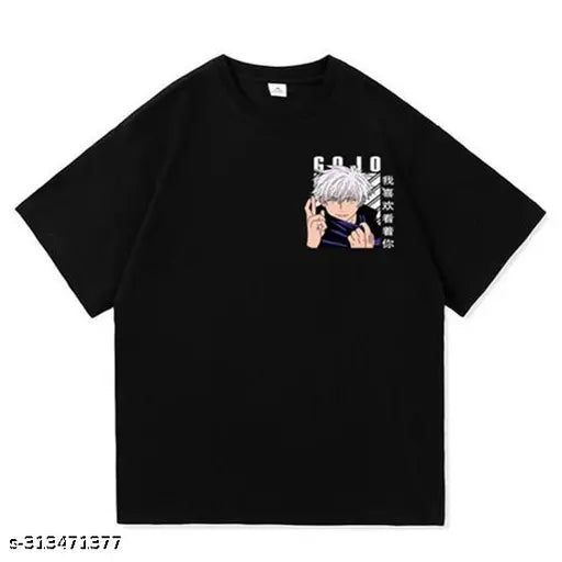 Black t-shirt with anime graphic and white text