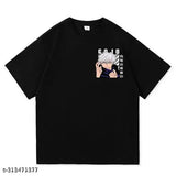 Black t-shirt with anime graphic and white text