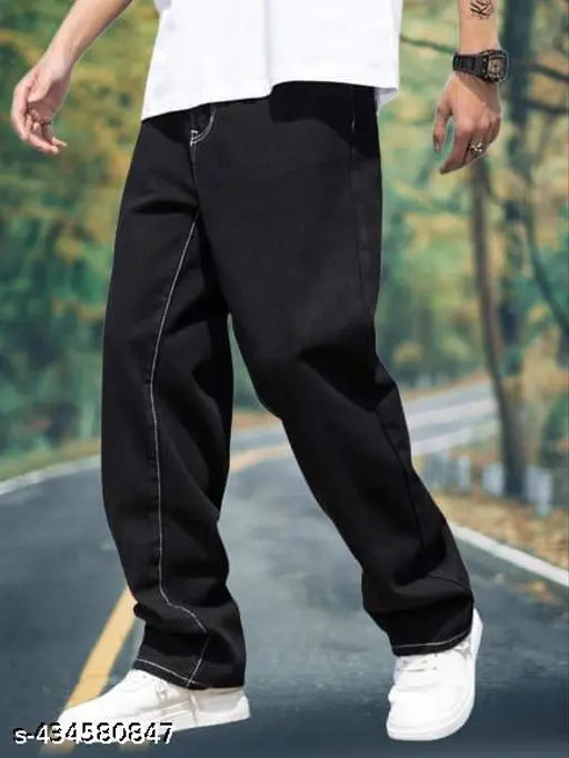 Black cotton baggy pants