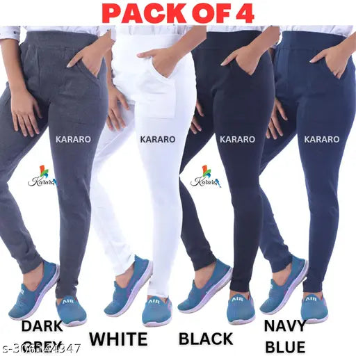 Stylish cotton-lycra jeggings pack of 4, medium quality, lightweight and trendy, sizes 26-34 (India origin)