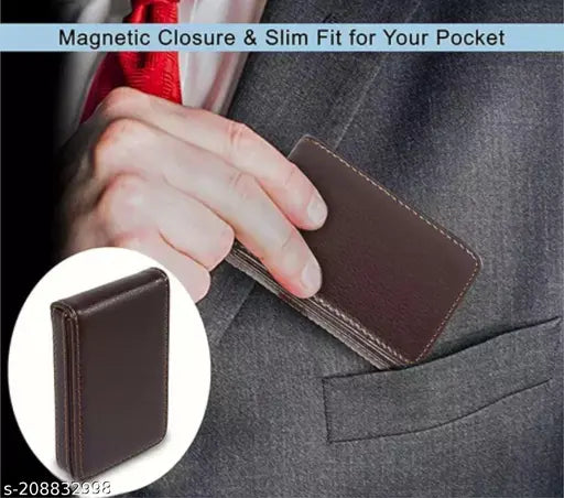 Brown PU card holder set of 1 (20 card slots), ideal for business cards organization
