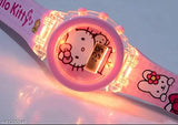 Digital Hello Kitty round shape pink led glowing watch for girl