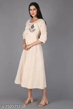 Khaki embroidered cotton gown kurta (multicolor, white), three-quarter sleeves, premium quality cotton for traditional elegance