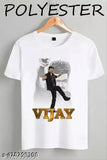 Thalapati Vijay printed polyester round neck t-shirt, classic trendy men's summer fashion under 199 (S: chest 36", length 25"; M: chest 38", length 26"; L: chest 40", length 27"; XL: chest 42", length 28"; XXL: chest 44", length 29")