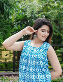 Blue rayon coord set, sleeveless crop top pant set in navy blue, Indian handloom fashion