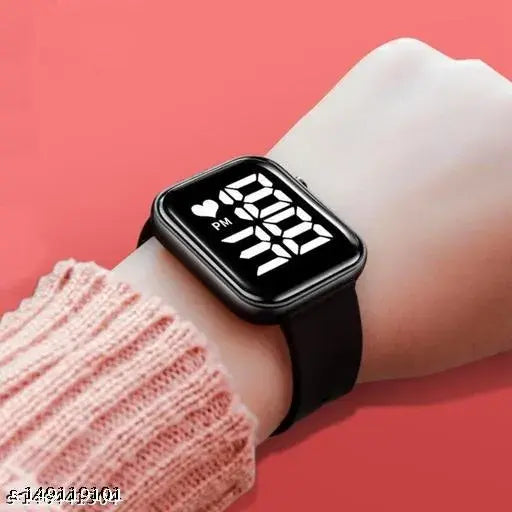 Digital watch with square LED display, multi-function design for kids boys