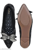 Black synthetic leather ballerinas by Shezone for women's elegant slip-on footwear, India origin