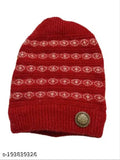 A red knitted winter hat with a button on top
