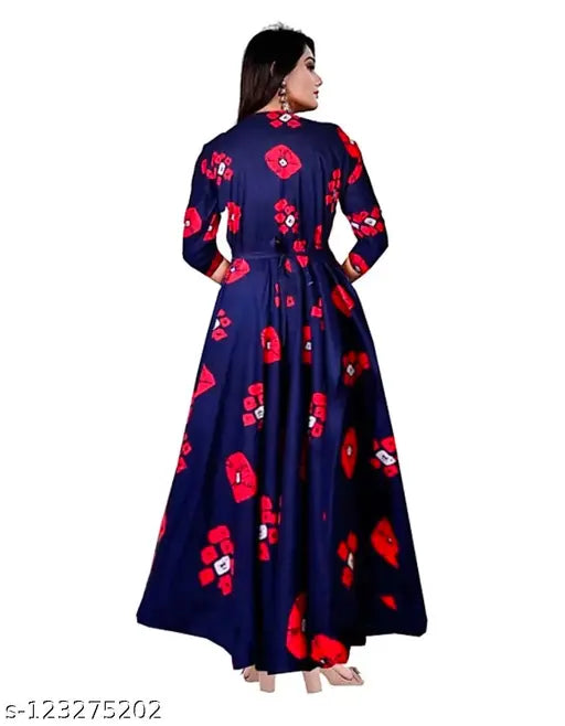 Women's long sleeves formal dress with rayon printed fabric