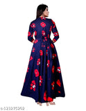Women's long sleeves formal dress with rayon printed fabric