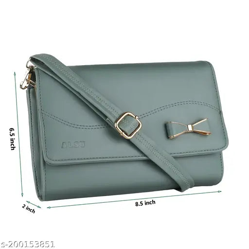 Green faux leather sling bag, 4 compartments, detachable straps, card slots - modern women's trendy accessory