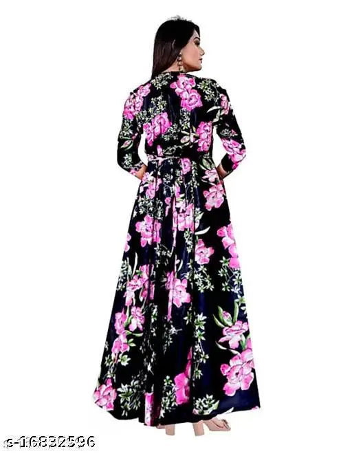 Women's printed rayon three-quarter sleeve dress, vibrant Indian design, M (38in bust), L (40in bust), XL (42in bust), XXL (44in bust)