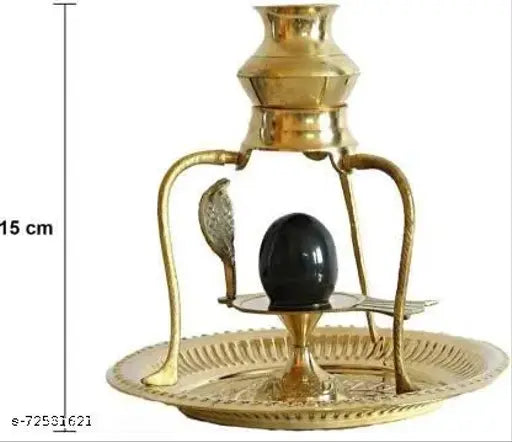 Brass Shivling with Sheshnag & Black Stone Ling, Indian religious idols (4 inches)