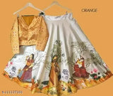 Baby silk kids lahengha choli, printed ethnic motif in self-design, long sleeves, silk blend fabric