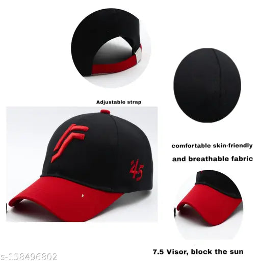 Black cotton colorblocked baseball cap, adjustable size for running and outdoor activities