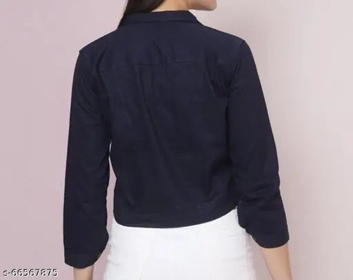 Denim full-sleeve solid cotton jacket, trendy Martin style for women and girls, India origin