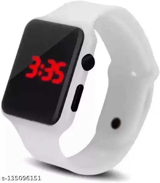 Smart digital watch with black and white casing, 2-digit display, silicone strap for comfort, suitable for men, women, boys and girls