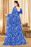 Blue georgette saree blouse piece with no embellishments or accessories