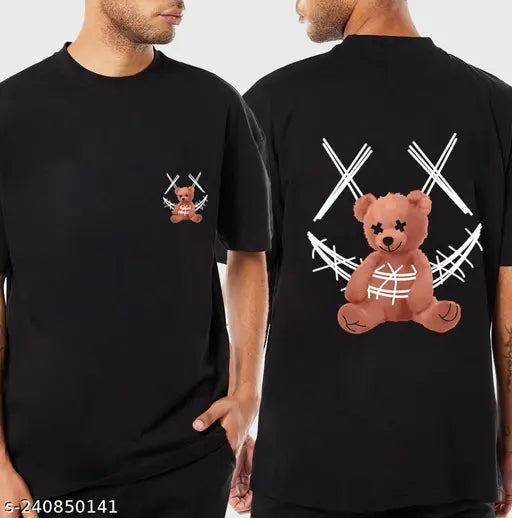 Men's black cotton blend oversized Teddy bear graphic printed T-shirt, perfect for everyday wear. XS to XXXL sizes available
