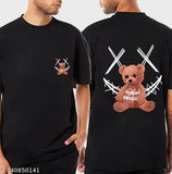 Men's black cotton blend oversized Teddy bear graphic printed T-shirt, perfect for everyday wear. XS to XXXL sizes available