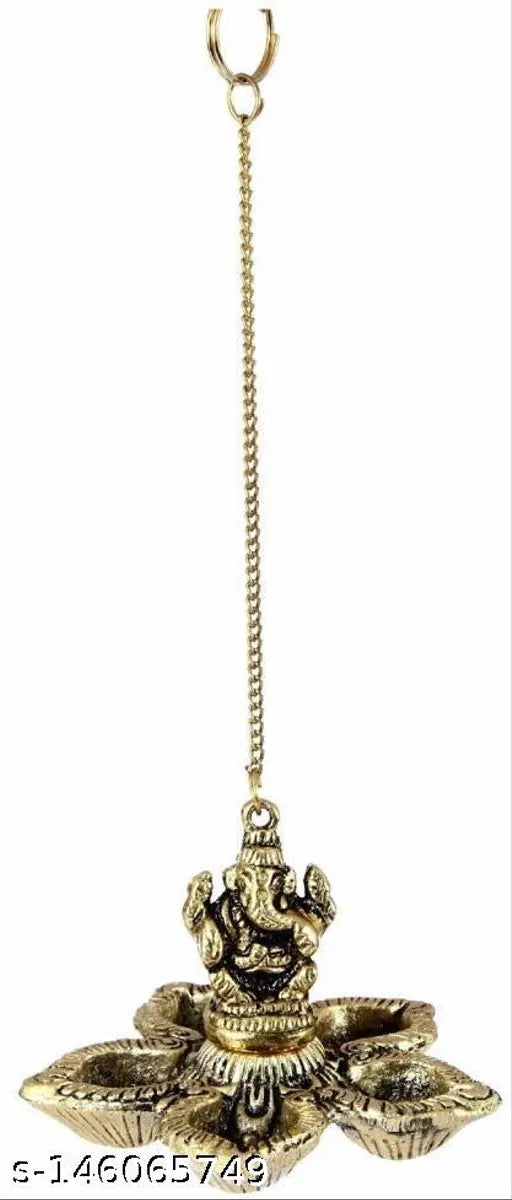 Metal Ganesh hanging diya set of 2, Vastu-compliant for home, temple, office, and gifting. Celebrate luck, love, happiness, and prosperity. Size: L10.5cm x B10cm x H8cm