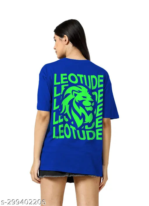 Blue oversized feminine cotton blend t-shirt, half sleeve