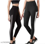 High-waist black striped lycra blend yoga pants with pockets and tummy control, pack of 2 for women's workout running leggings, designer athletic hosiery