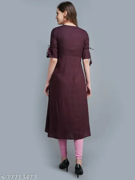 Rayon embroidery anarkali kurta for women, three-quarter sleeves, India origin