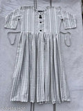 White cotton blend striped maxi dress for women under $300, three-quarter sleeves, daily wear