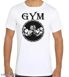 White polyester gym t-shirt with sublimation printing, round neck and short sleeves. Gym sports apparel for men or women, high quality by RK Sports, made in India