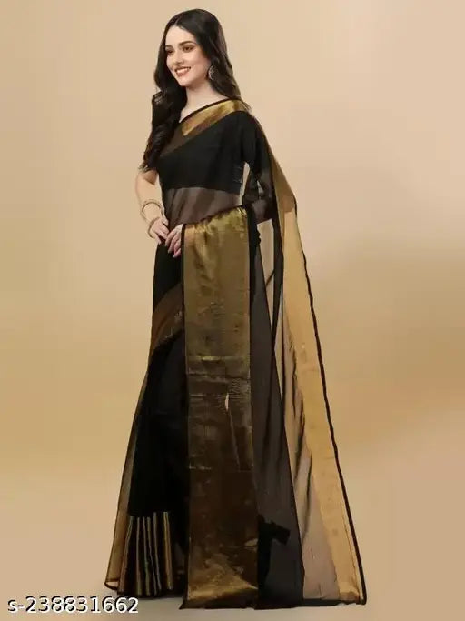Black georgette Chiffon Saree with matching running chiffon blouse, vibrant color combination, Bollywood-inspired design on free size