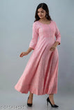Women's printed flared round neck kurta, 34 sleeve, ankle length, viscose rayon material